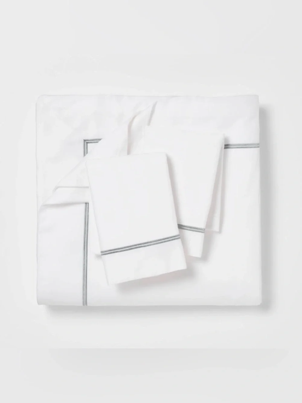 New Threshold Luxe Embroidered Border Cotton Sateen Duvet Set Full/Queen